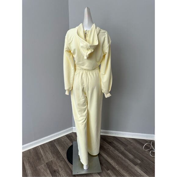NWT For Love & Lemons Cropped Hoodie & Sweatpant 2Pc Tracksuit Set Yellow XXS - Picture 10 of 14